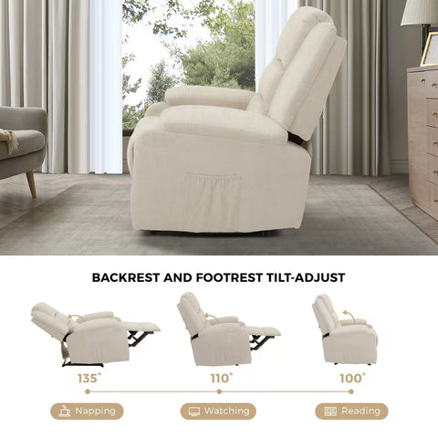 Recliner Chair Padded Lounge With Side Pocket Polyester Beige Grey Black