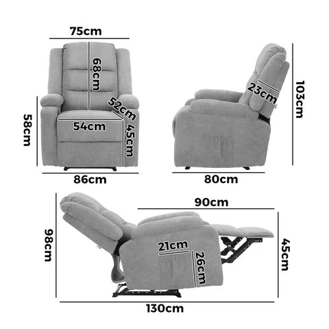 Recliner Chair Padded Lounge With Side Pocket Polyester Beige Grey Black