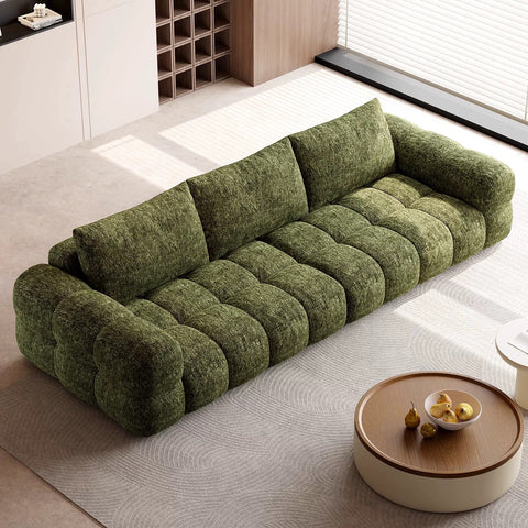 French-style cream-flavored white and green frothy puff sofa