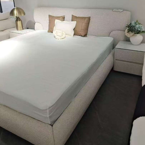 Modern minimalist leather cream-style bed