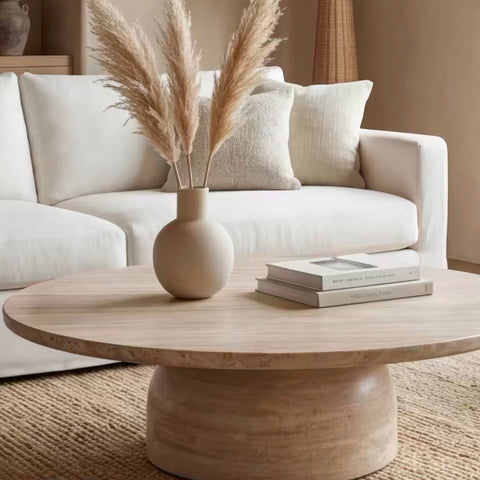 Ancient Zen-style natural cave stone round coffee table