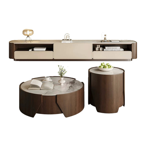 Round combination coffee table made of granite and marble