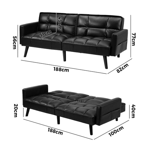 Oikiture Sofa Bed Convertible Velvet 3-Seater Grey Green