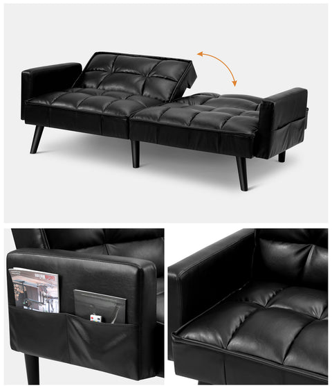 Oikiture Sofa Bed Convertible Velvet 3-Seater Grey Green